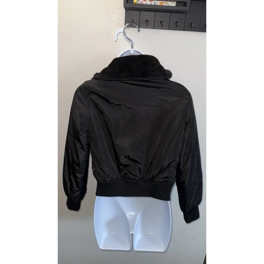 Fashion Nova Kids Black Bomber Jacket Faux Fur Hooded Zip Up Size 14/16 NYl